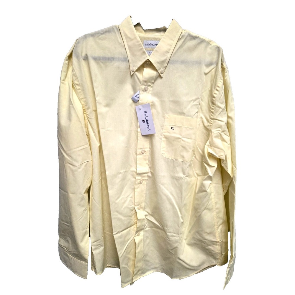 Saddlebred Mens XL Solid Yellow Button Down Long Sleeve Easy Care Shirt NWT